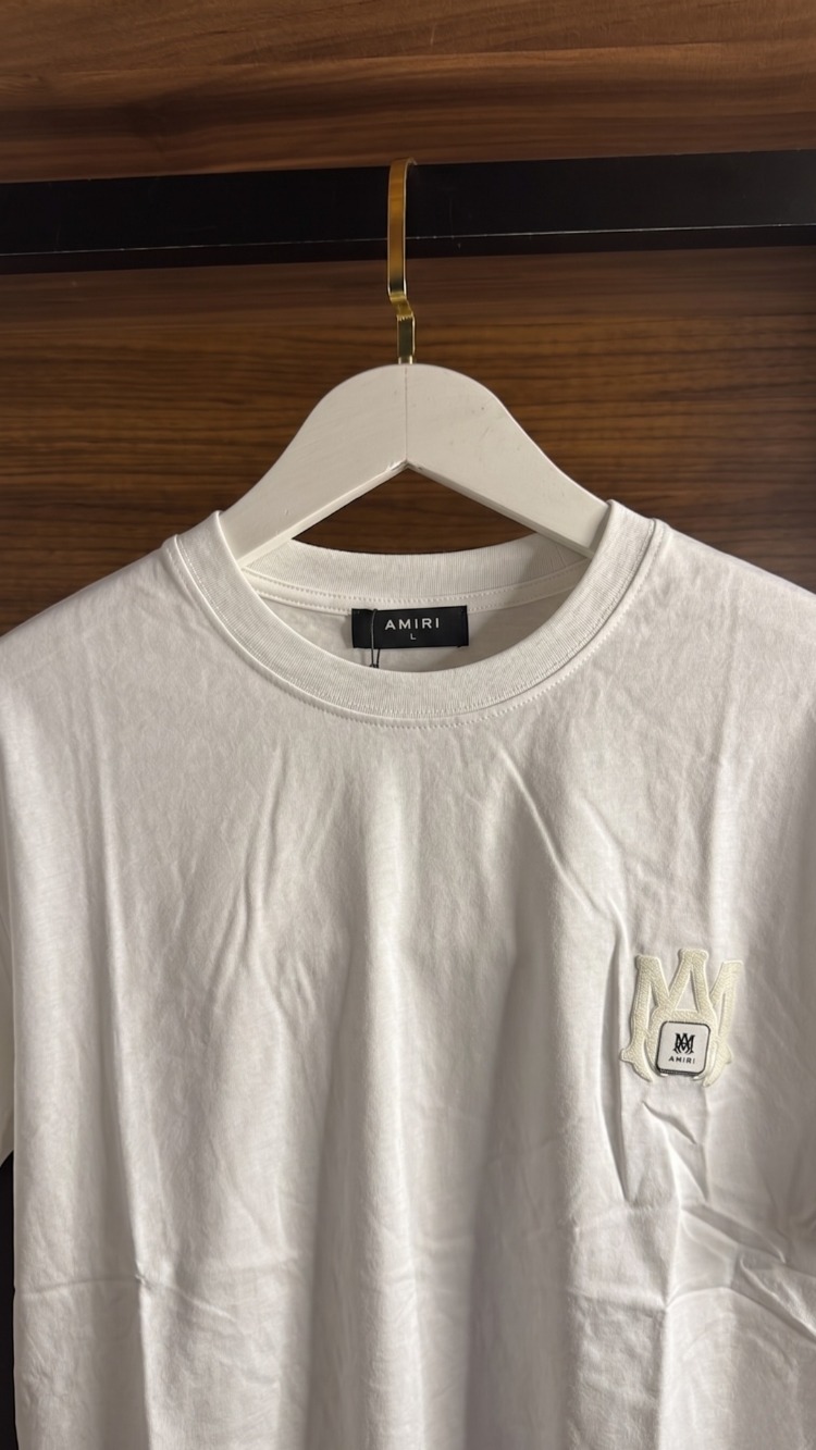 Amiri ™ Premium Metal Logo Beyaz T-shirt