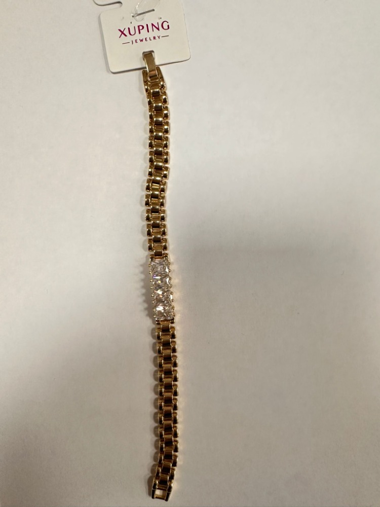Xuping Zirkon Baget Taşlı Kuyumcu Model 14K Altın Kaplama Kararmaz VIP Bileklik 18 + 1 Cm