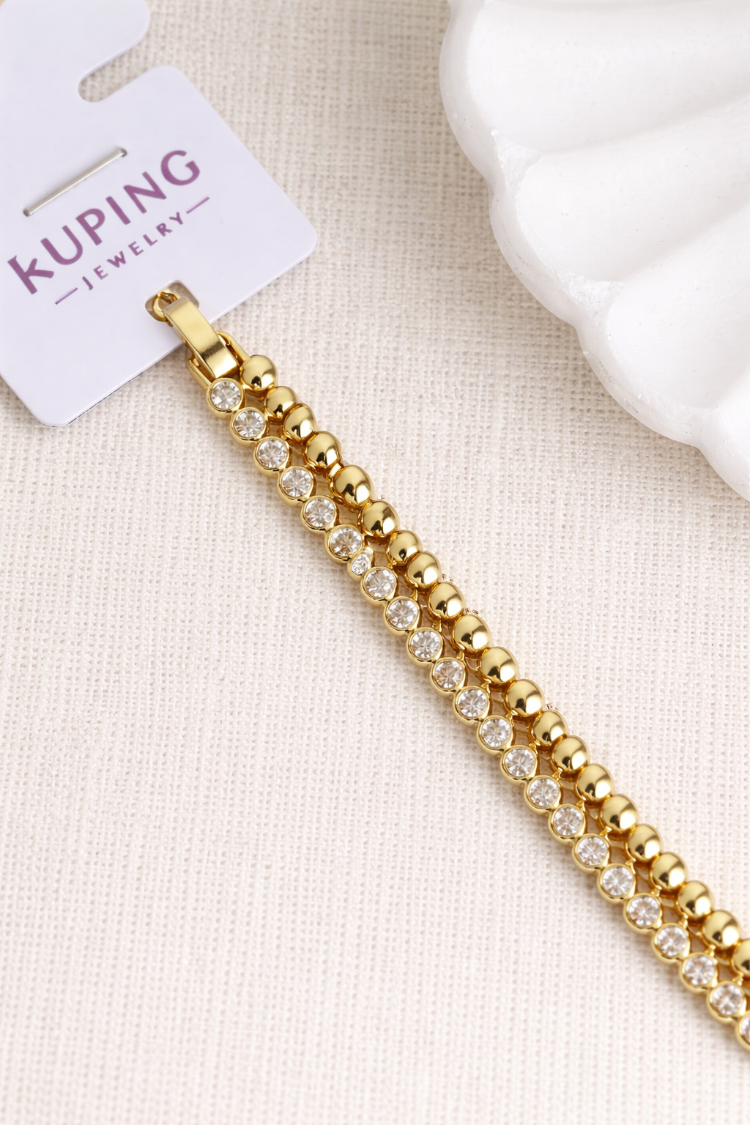 Xuping 14K 17+2 cm İkili Yuvarlak Taşlı Kadın Bileklik Kadın Karamaz Bileklik Xuping Bileklik