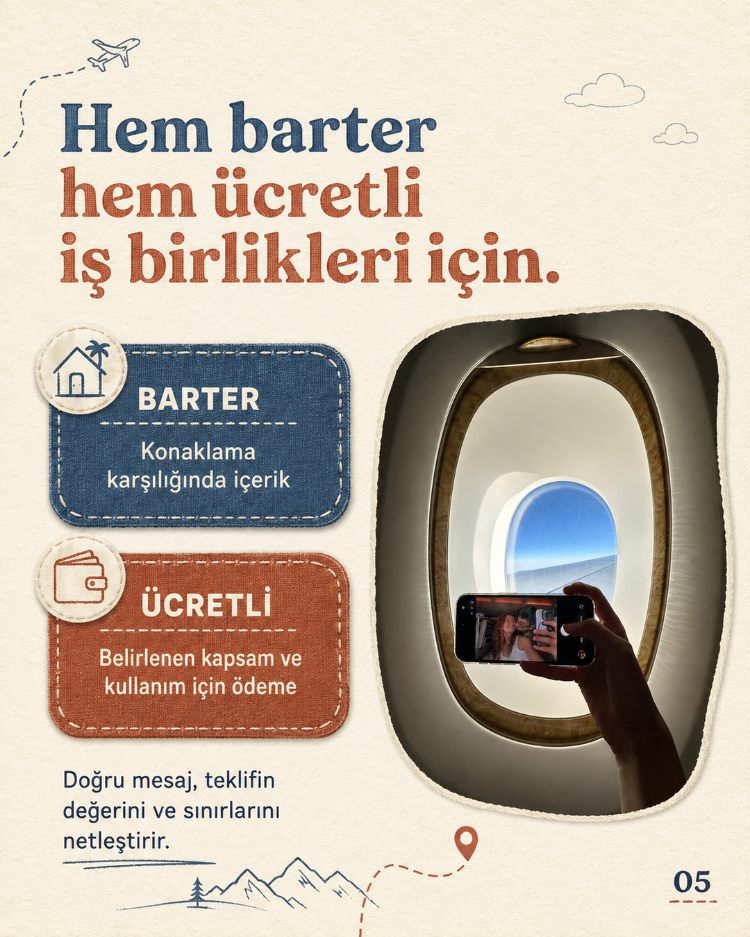 Otel İş Birliği Mesaj Bankası | Barter ve Ücretli Travel UGC Mesajları (TR + EN)
