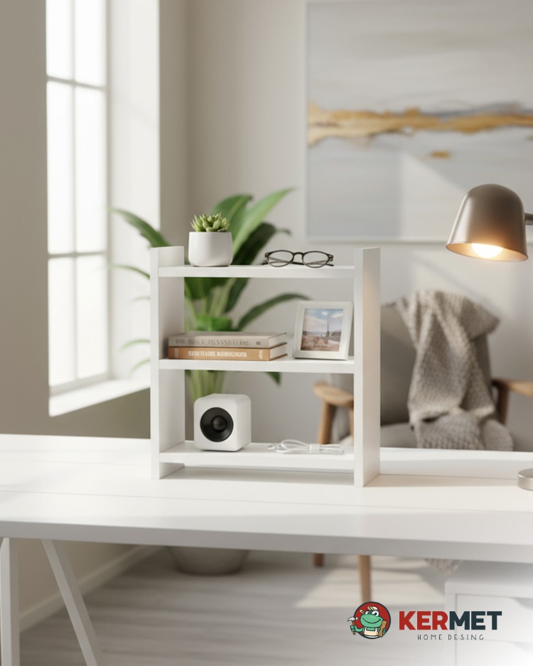 KermetHome Masa Üstü Kitaplık Rafı Ve Çok Amaçlı Mini Raflı Masa Üstü Dolap