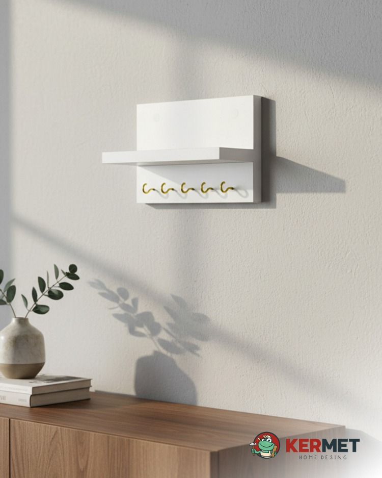 KermetHome Anahtar Askısı-5 Kanca Beyaz Anahtarlık Duvar