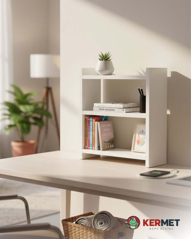 KermetHome Masa Üstü Kitaplık Rafı Ve Çok Amaçlı Mini Raflı Masa Üstü Dolap