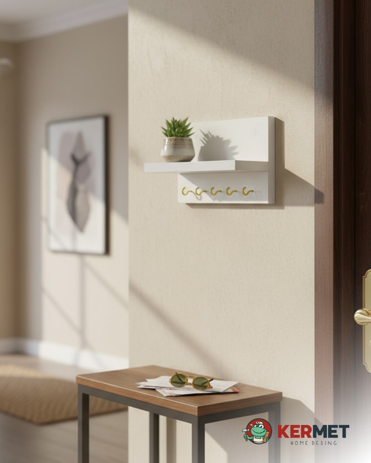 KermetHome Anahtar Askısı-5 Kanca Beyaz Anahtarlık Duvar