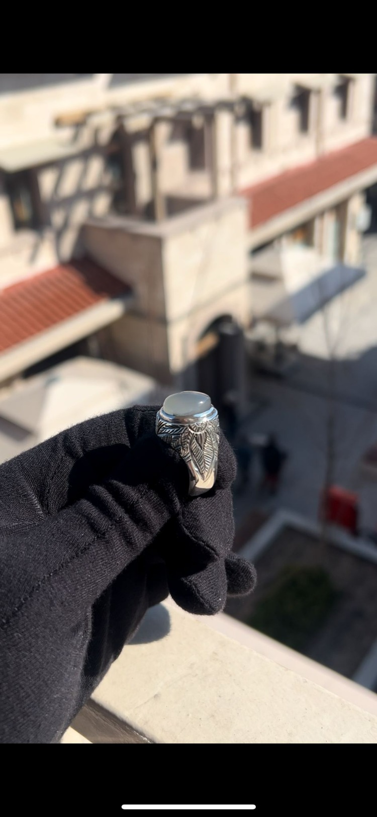 Akik Taşlı Gravürlü Gümüş Yüzük