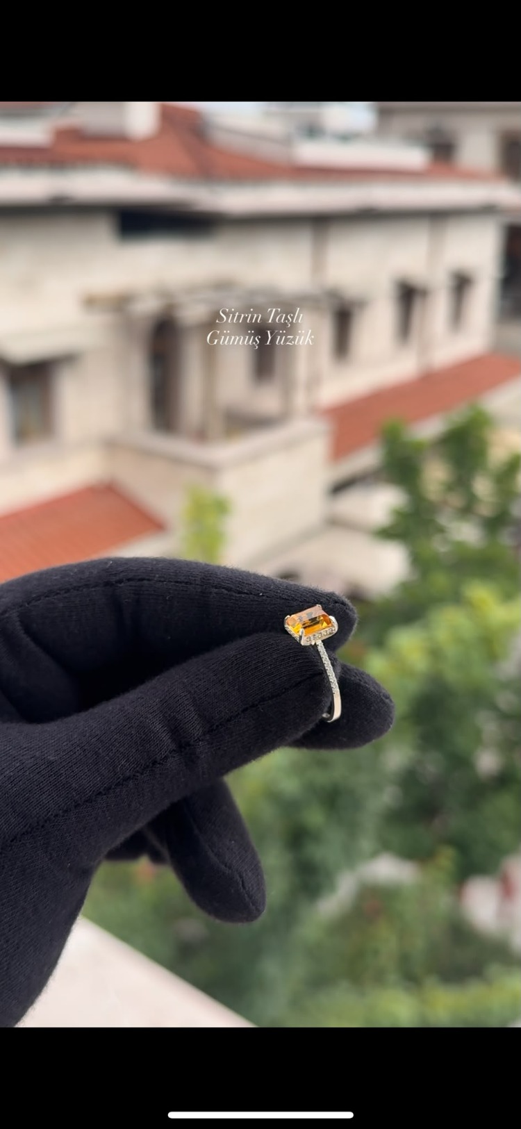 Sitrin Taşlı Gümüş Yüzük