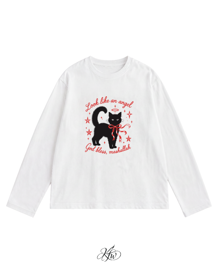 angel cat - long sleeve t-shirt