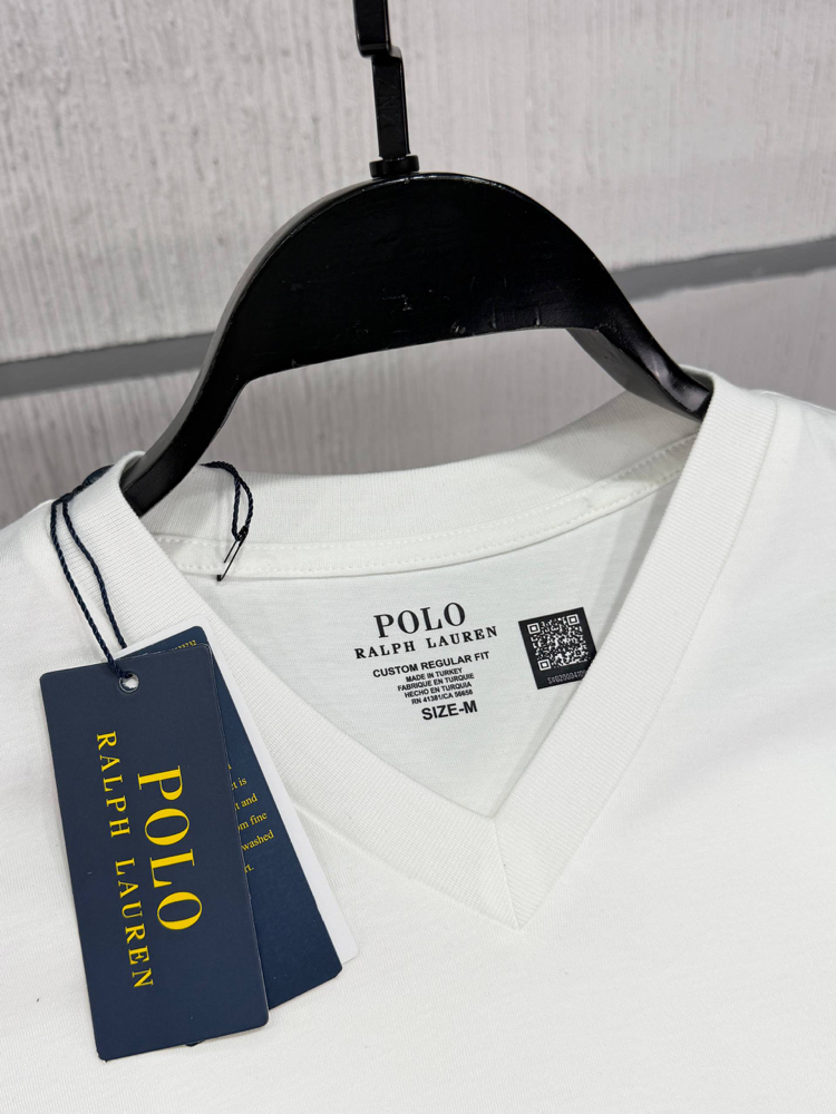 POLO RALPH LAUREN V YAKA PAMUK KUMAŞ TSHIRT İMZA MİDİLLİ NAKIŞ ORJ SERİES