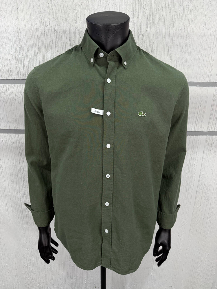 LACOSTE KETEN GÖMLEK TİMSAH NAKIŞ İŞLEMELİ RAHAT KALIP
