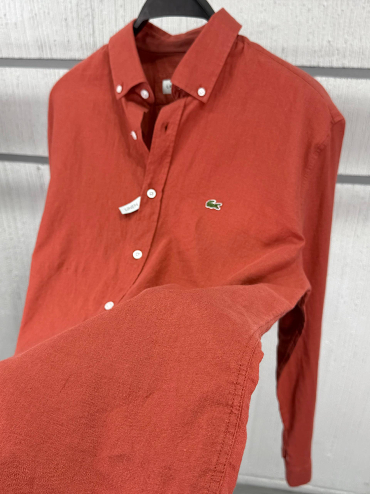 LACOSTE KETEN GÖMLEK TİMSAH NAKIŞ İŞLEMELİ RAHAT KALIP
