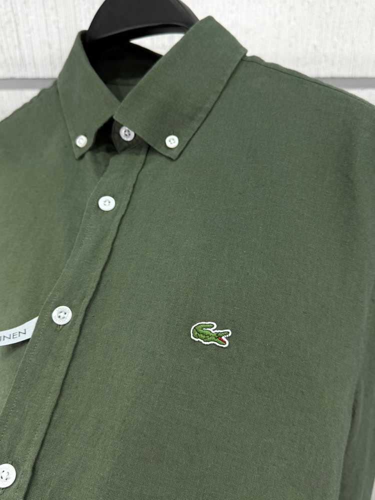 LACOSTE KETEN GÖMLEK TİMSAH NAKIŞ İŞLEMELİ RAHAT KALIP