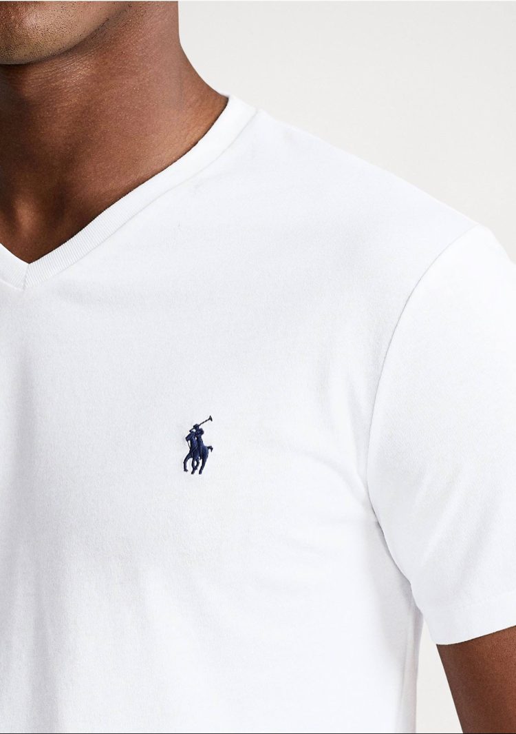 POLO RALPH LAUREN V YAKA PAMUK KUMAŞ TSHIRT İMZA MİDİLLİ NAKIŞ ORJ SERİES
