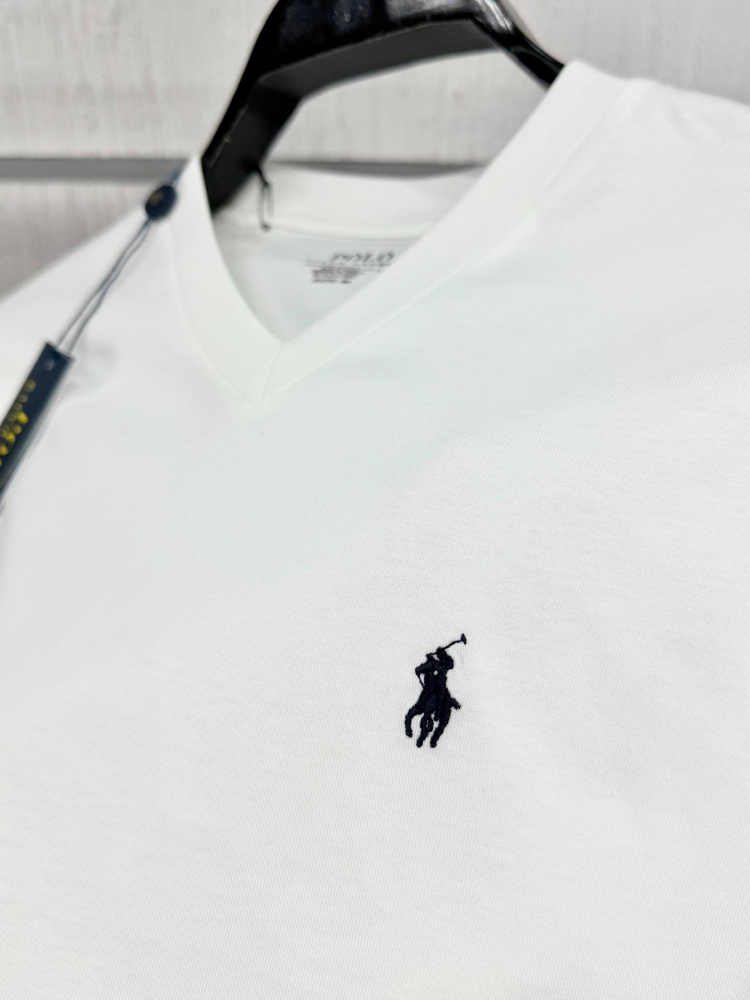 POLO RALPH LAUREN V YAKA PAMUK KUMAŞ TSHIRT İMZA MİDİLLİ NAKIŞ ORJ SERİES