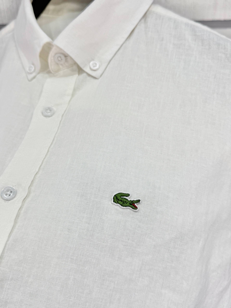 LACOSTE KETEN GÖMLEK TİMSAH NAKIŞ İŞLEMELİ RAHAT KALIP 