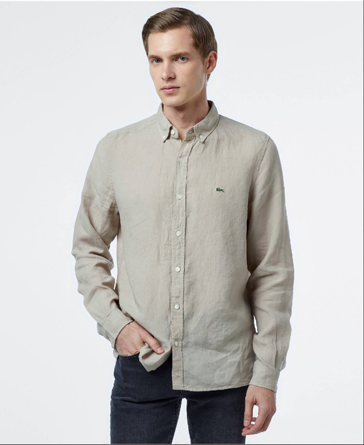 LACOSTE KETEN GÖMLEK TİMSAH NAKIŞ İŞLEMELİ RAHAT KALIP