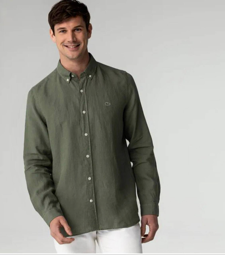 LACOSTE KETEN GÖMLEK TİMSAH NAKIŞ İŞLEMELİ RAHAT KALIP