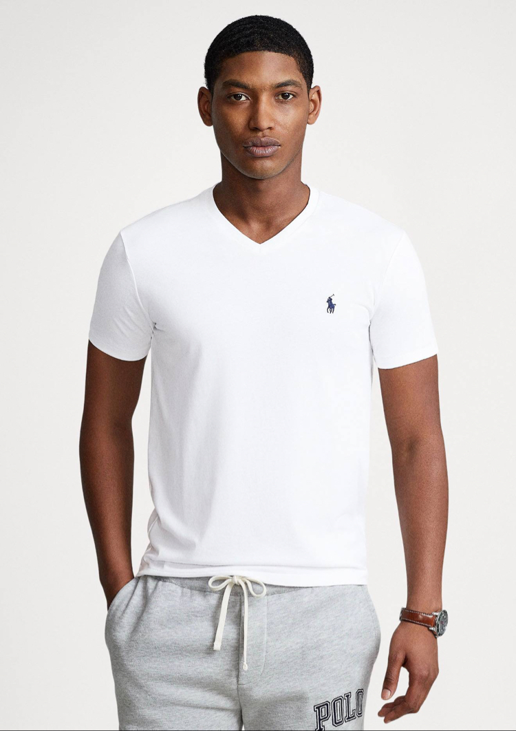 POLO RALPH LAUREN V YAKA PAMUK KUMAŞ TSHIRT İMZA MİDİLLİ NAKIŞ ORJ SERİES