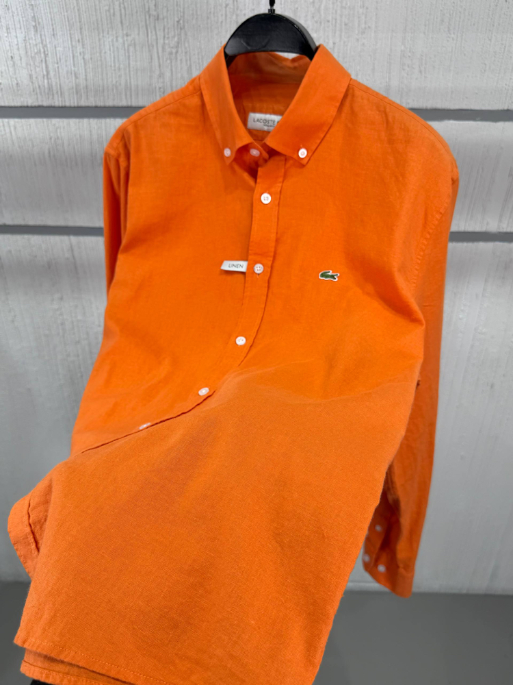 LACOSTE KETEN GÖMLEK TİMSAH NAKIŞ İŞLEMELİ RAHAT KALIP