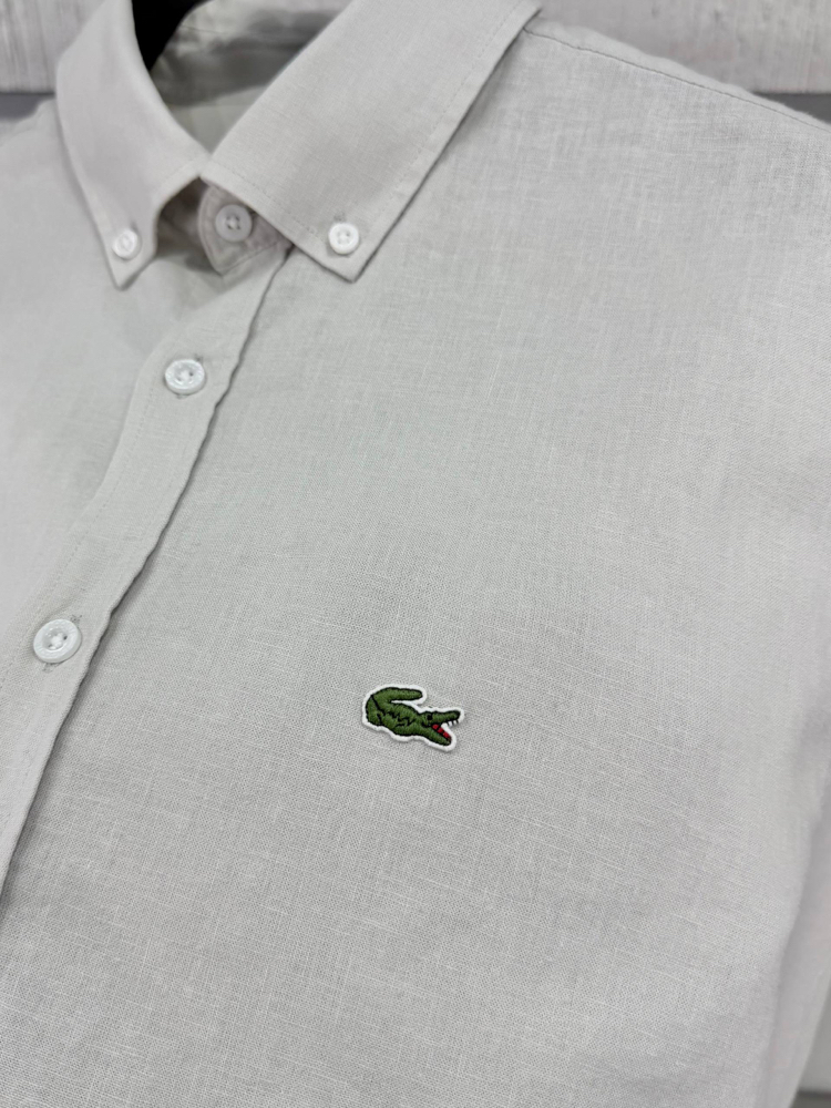 LACOSTE KETEN GÖMLEK TİMSAH NAKIŞ İŞLEMELİ RAHAT KALIP