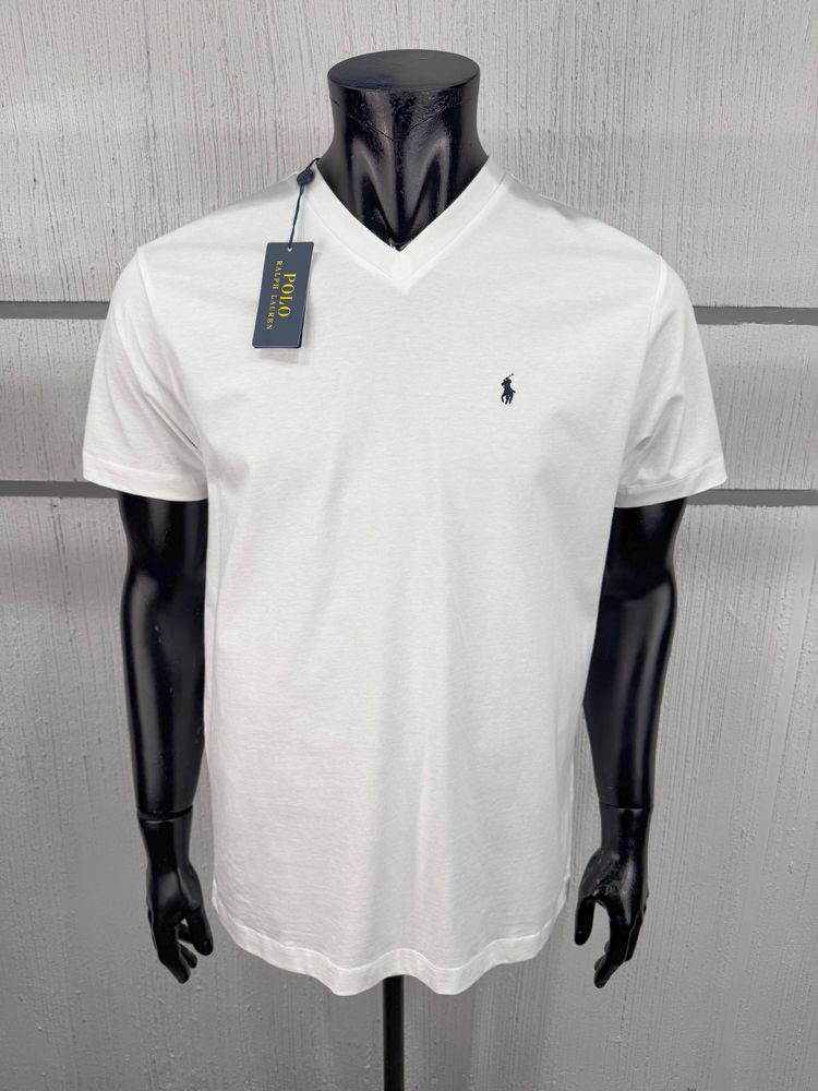 POLO RALPH LAUREN V YAKA PAMUK KUMAŞ TSHIRT İMZA MİDİLLİ NAKIŞ ORJ SERİES