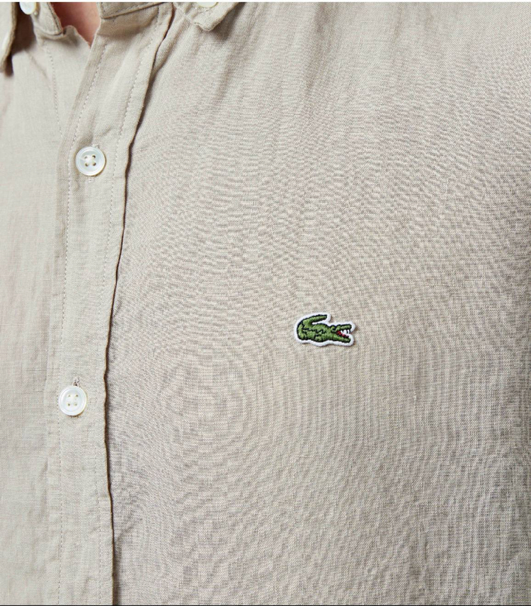 LACOSTE KETEN GÖMLEK TİMSAH NAKIŞ İŞLEMELİ RAHAT KALIP