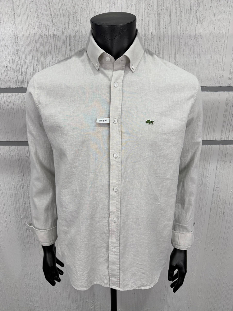 LACOSTE KETEN GÖMLEK TİMSAH NAKIŞ İŞLEMELİ RAHAT KALIP