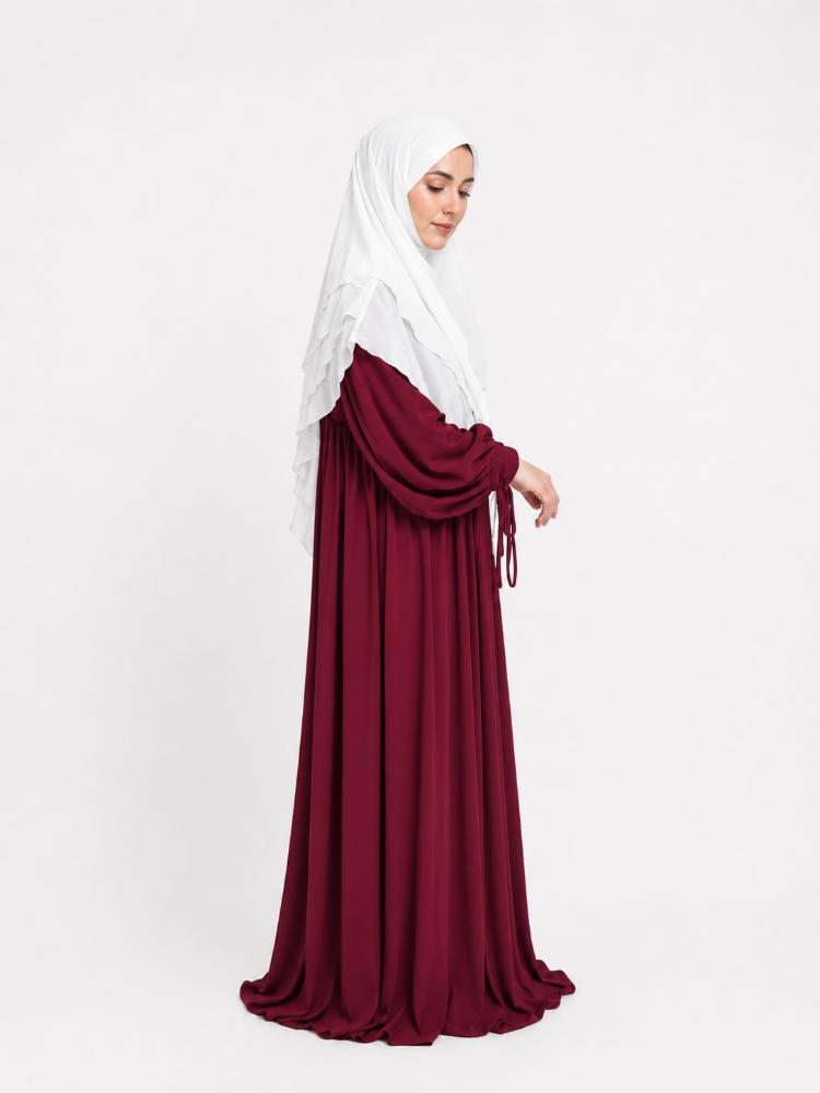 KHİMAR KOLDAN BAĞLAMALI ELBİSE (BORDO)