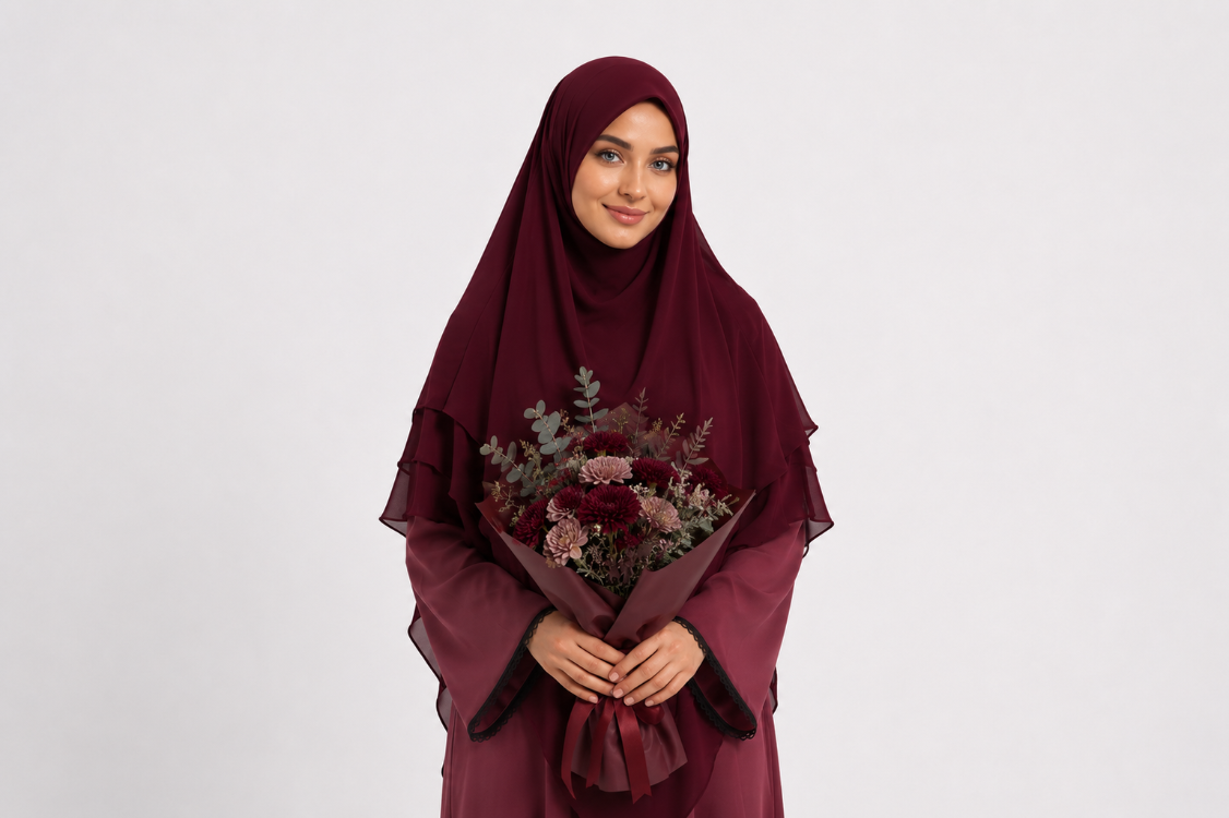 KHİMAR UZUN SUFLE (BORDO)
