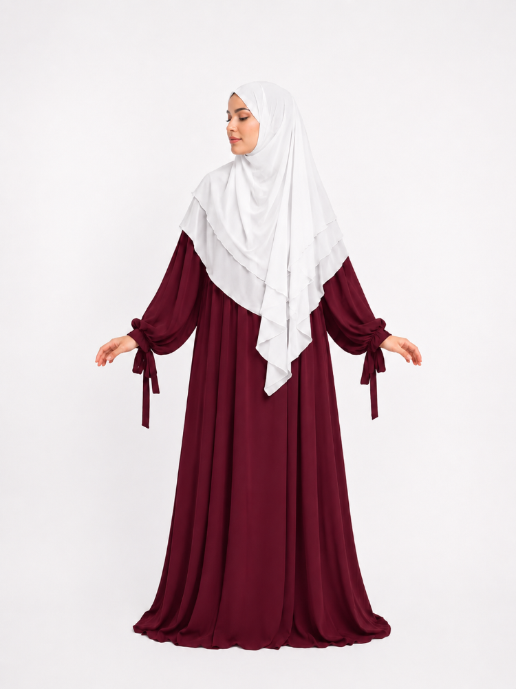KHİMAR KOLDAN BAĞLAMALI ELBİSE (BORDO)