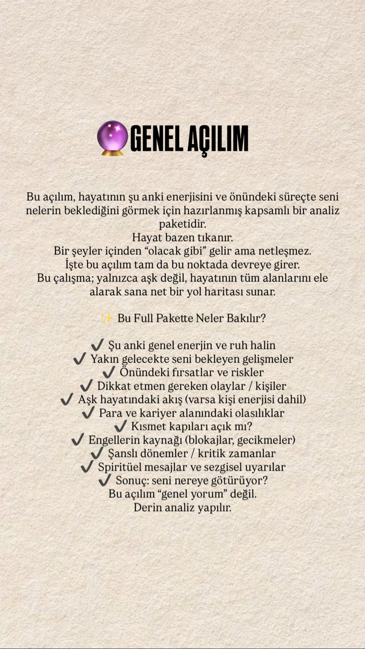 GENEL AÇILIM (Aşk + Para + Kariyer Genel Bakış)