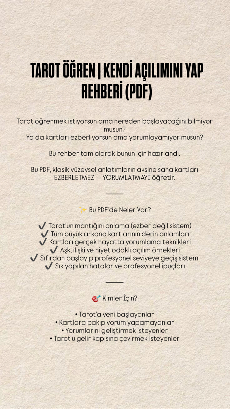 TAROT ÖĞREN | KENDİ AÇILIMINI YAP REHBERİ (PDF) 
