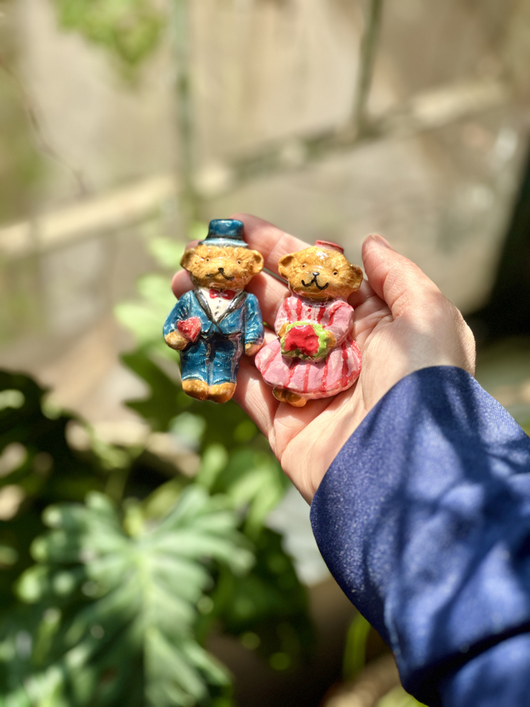 Love Bear Seti | El Yapımı Seramik Broş (2’li)