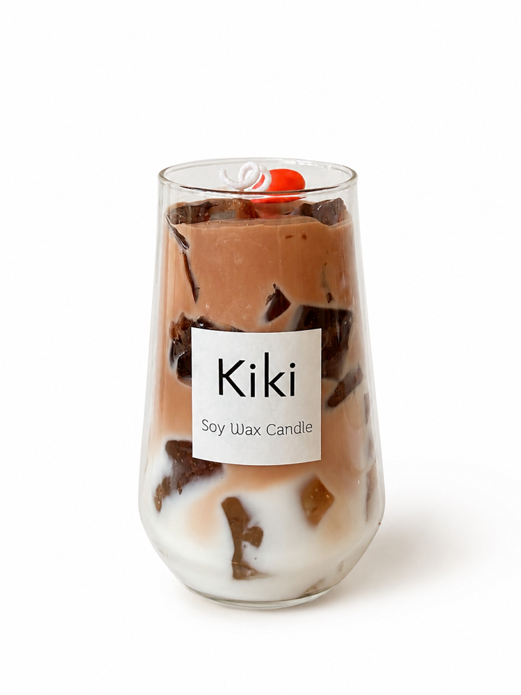 Buzlu Mocha Latte Görünümlü El Yapımı Soya Mum | Dekoratif Kokulu Mum | Kiki Candle