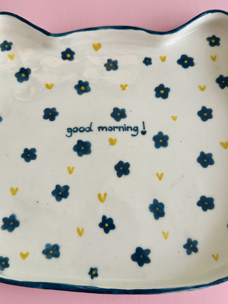 Good Morning Kedi Tabağı – El Yapımı Seramik Servis Tabağı