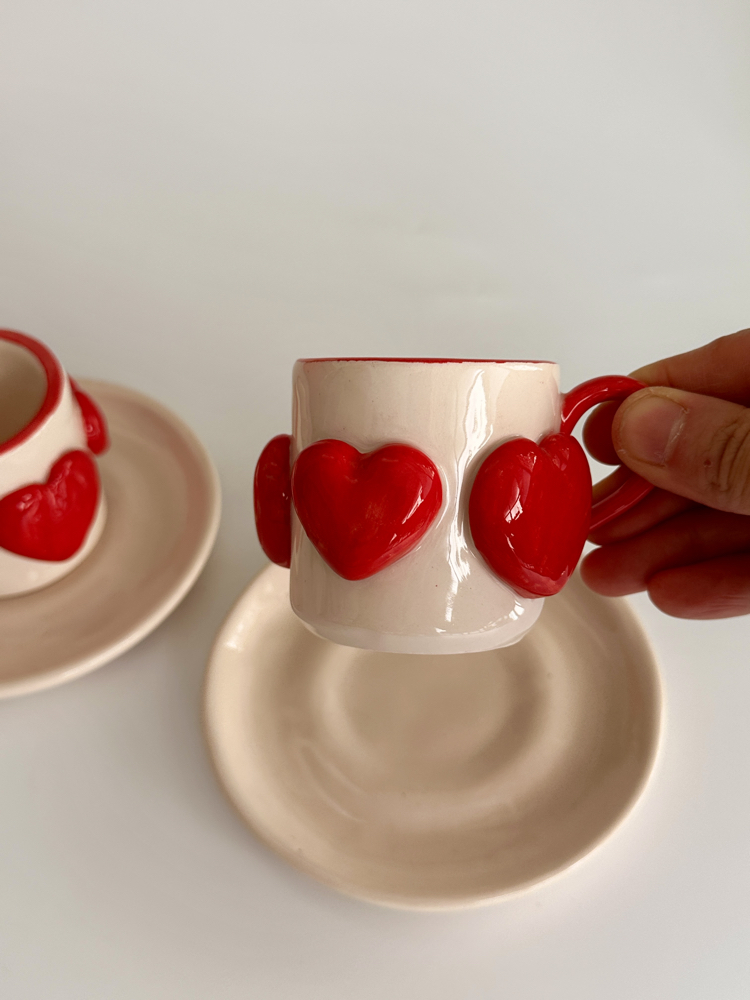 Kalpli El Yapımı Türk Kahvesi Fincanı Seti | Romantic Gift