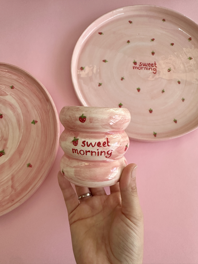 Sweet Morning Seramik Kahvaltı Seti – El Yapımı Tabak ve Bardak