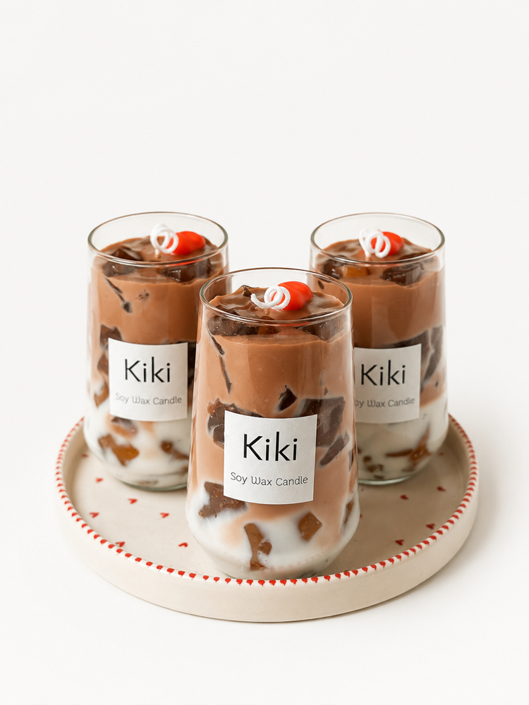 Buzlu Mocha Latte Görünümlü El Yapımı Soya Mum | Dekoratif Kokulu Mum | Kiki Candle