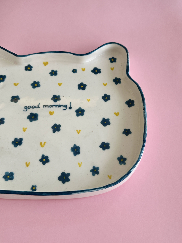 Good Morning Kedi Tabağı – El Yapımı Seramik Servis Tabağı