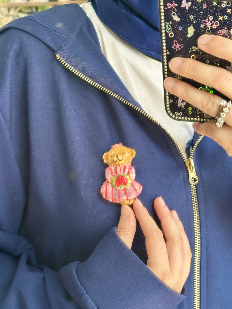 Love Bear Seti | El Yapımı Seramik Broş (2’li)
