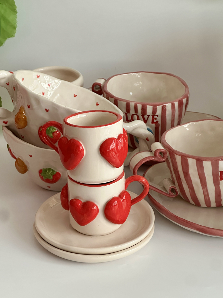 Kalpli El Yapımı Türk Kahvesi Fincanı Seti | Romantic Gift