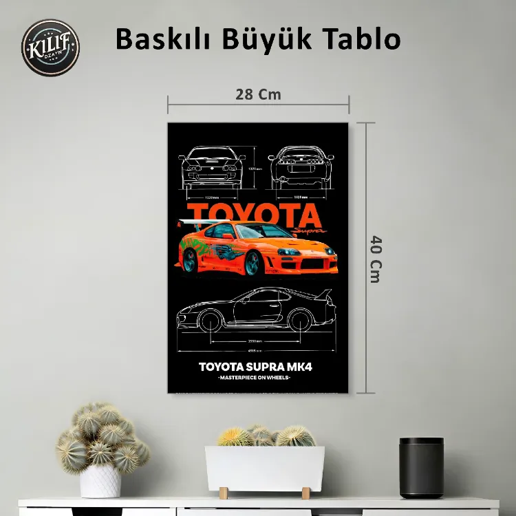 Toyota Supra MK4 Turuncu Blueprint — Baskılı Büyük Tablo (40x28 cm)