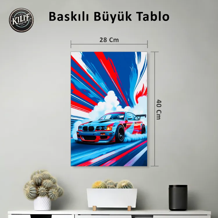 BMW M3 Drift Soyut Sanat — Baskılı Büyük Tablo (40x28 cm)