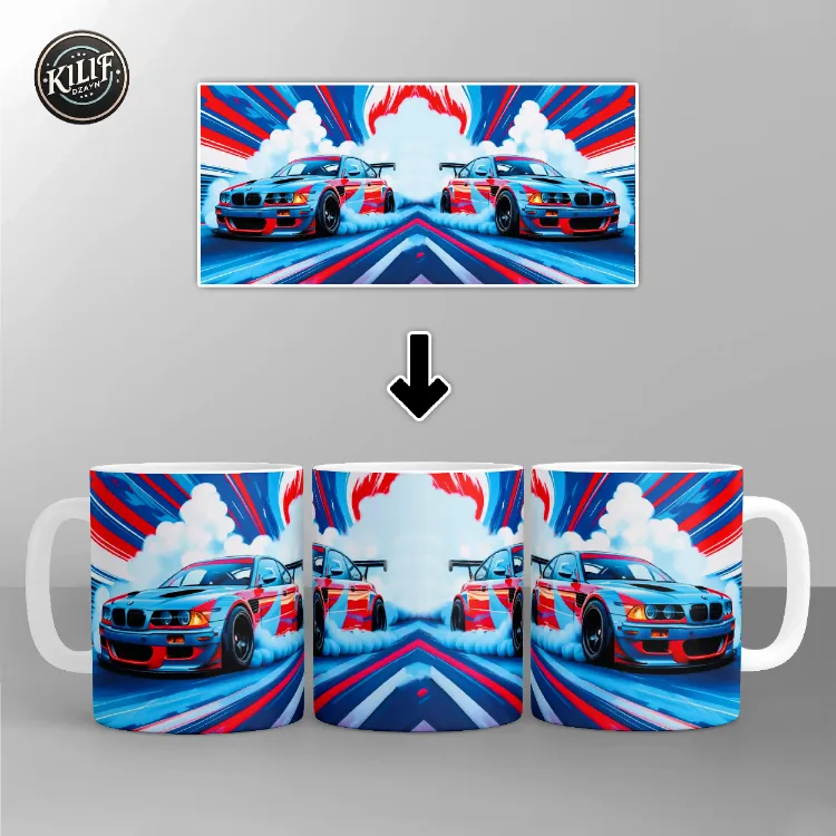 BMW M3 Drift Soyut Sanat — Baskılı Kupa Bardak