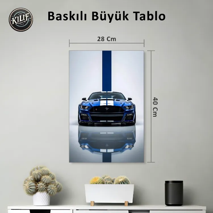 Ford Mustang Shelby Mavi Şeritli — Baskılı Büyük Tablo (40x28 cm)