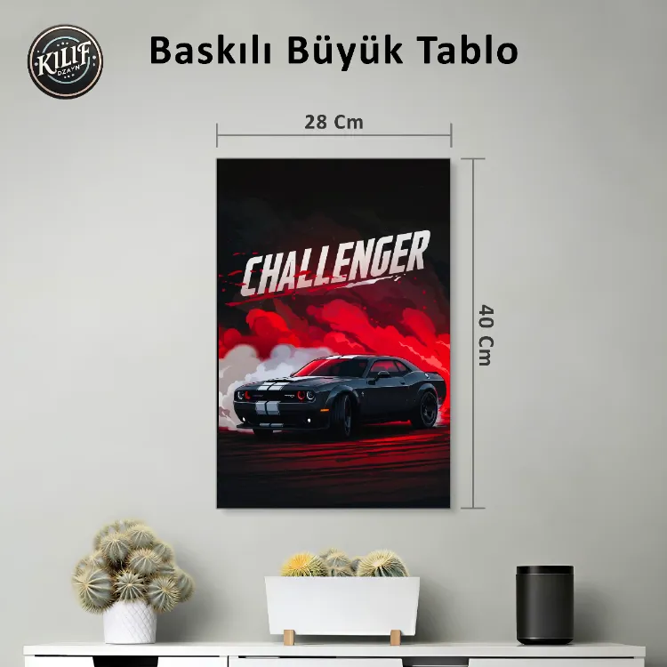 Dodge Challenger Red Smoke — Baskılı Büyük Tablo (40x28 cm)