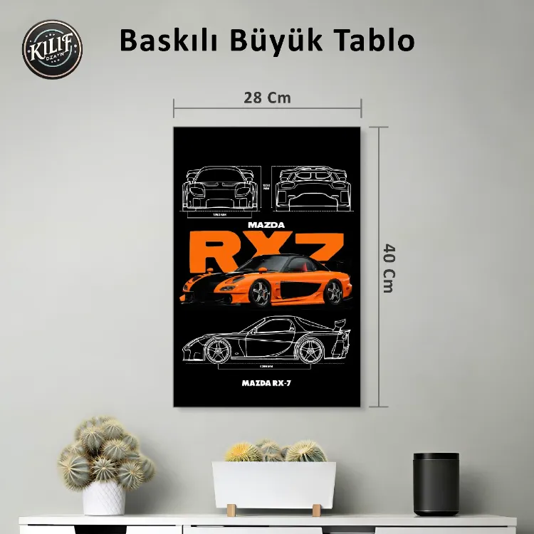 Mazda RX-7 VeilSide Teknik Çizim — Baskılı Büyük Tablo (40x28 cm)
