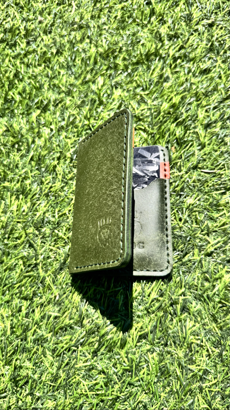 Yeşil & Turuncu Pueblo El Yapımı Cüzdan - 4 Kart 2 Nakit Bölmesi - 1.6-1.8mm