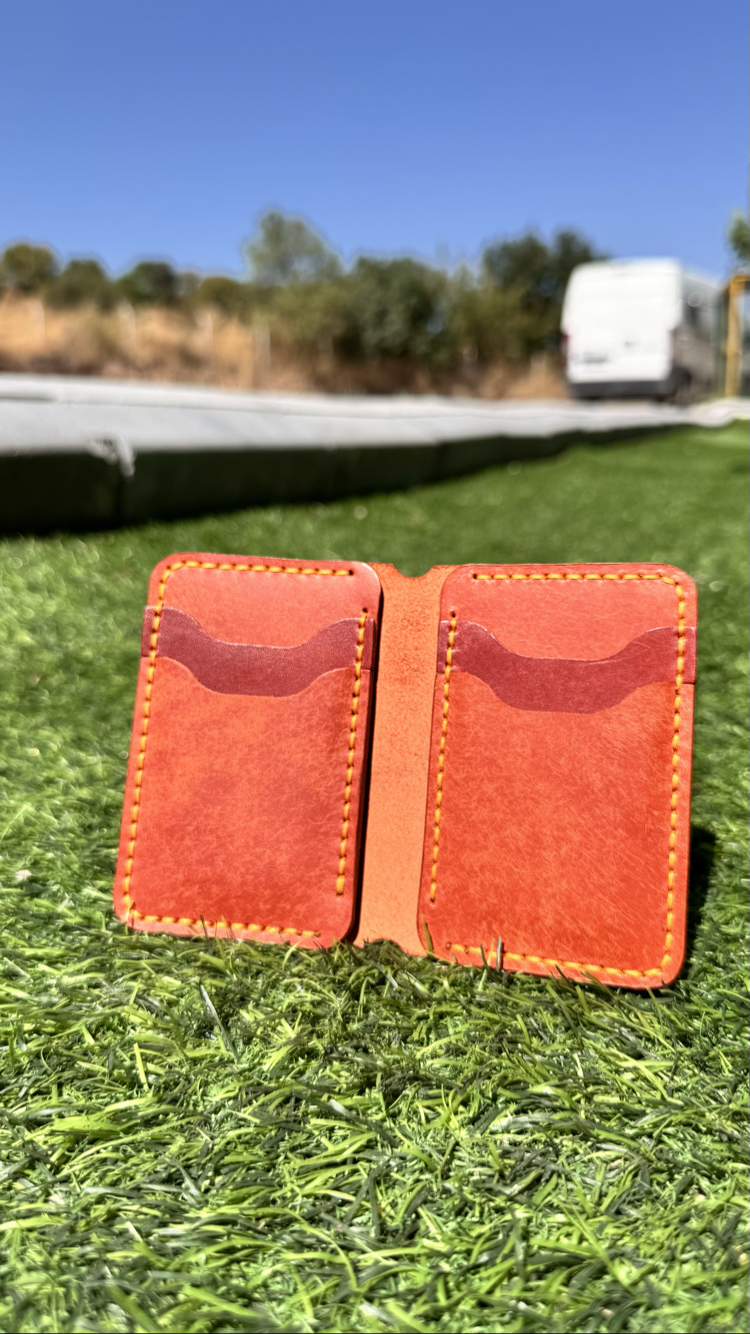 Turuncu Pueblo & Buttero El Yapımı Deri Cüzdan - 4 Kart 2 Nakit Bölmesi - 1.8mm Hakiki Deri