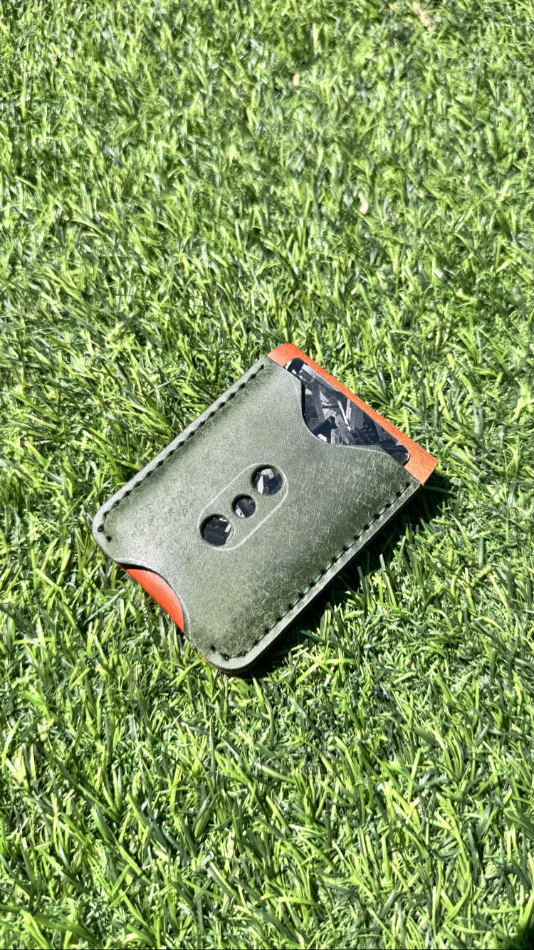 Yeşil & Turuncu Pueblo El Yapımı Cüzdan - 2 Kart Bölme ile 10 Kart Kapasitesi- 1.6-1.8mm