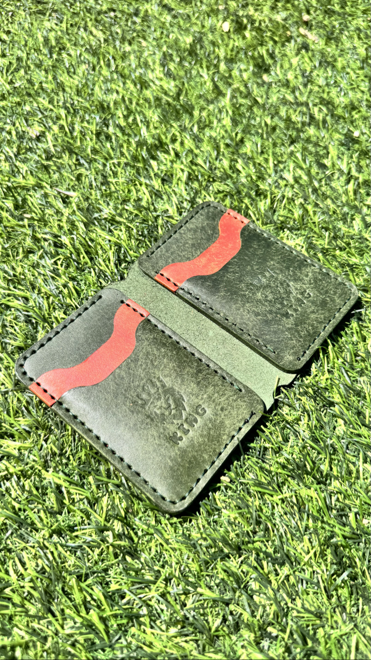 Yeşil & Turuncu Pueblo El Yapımı Cüzdan - 4 Kart 2 Nakit Bölmesi - 1.6-1.8mm